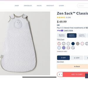 EUC The Nested Bean Zen Sack™ Classic Weighted STARDUST GREY Sleep Sack 6-16 Mo.